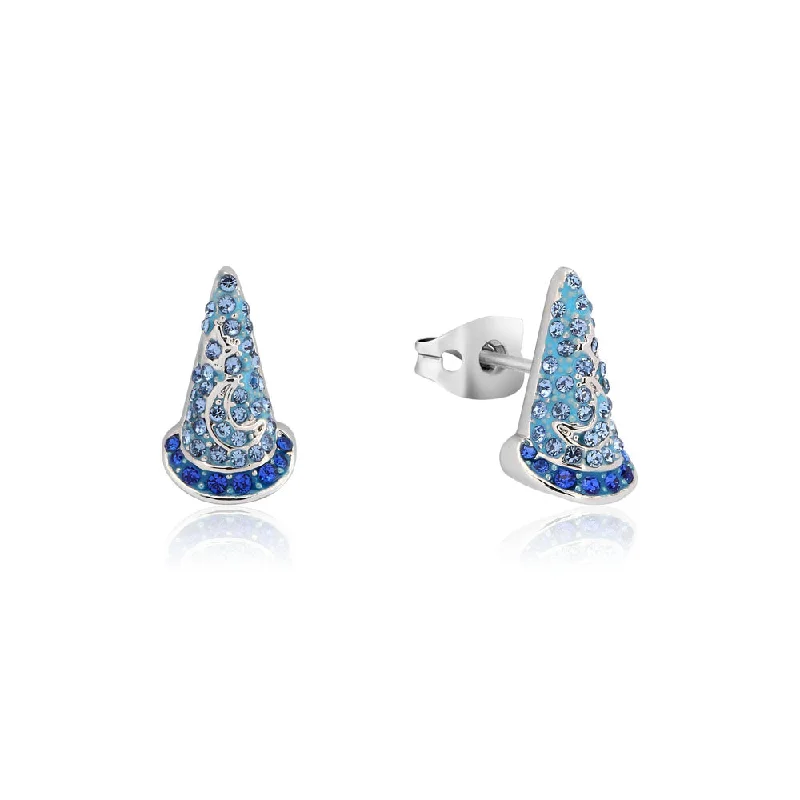 women’s simple stud earrings-Disney Fantasia White Gold Plated Sorcerer's Hat 10mm Stud Earrings