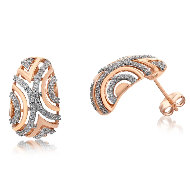 women’s pink sapphire earrings-9ct Rose Gold Patterned Cubic Zirconia Half Hoop Earrings