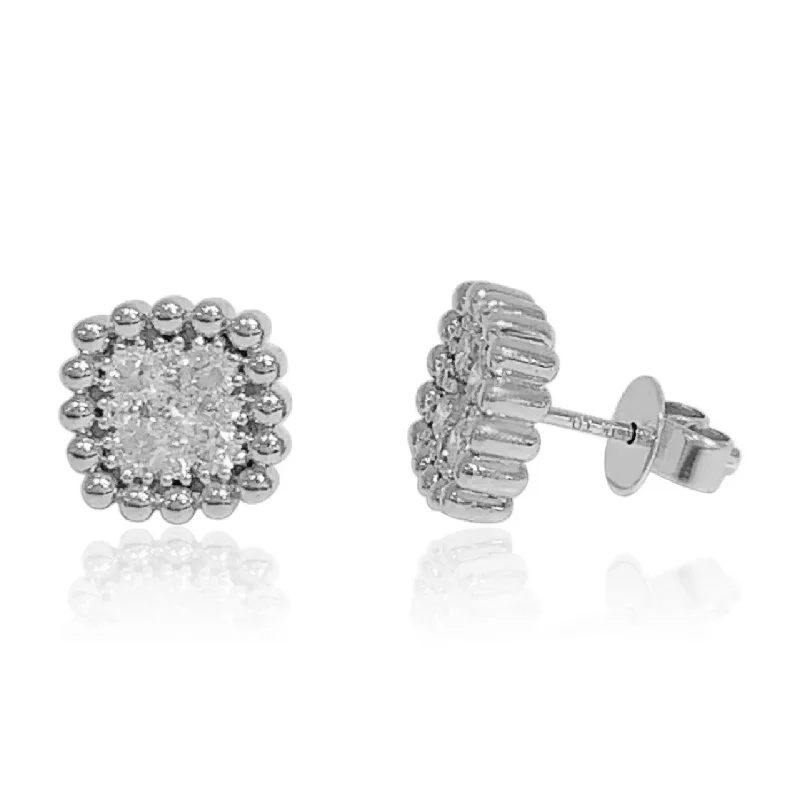 women’s classic gemstone earrings-White Gold Diamond Cluster Stud Earrings