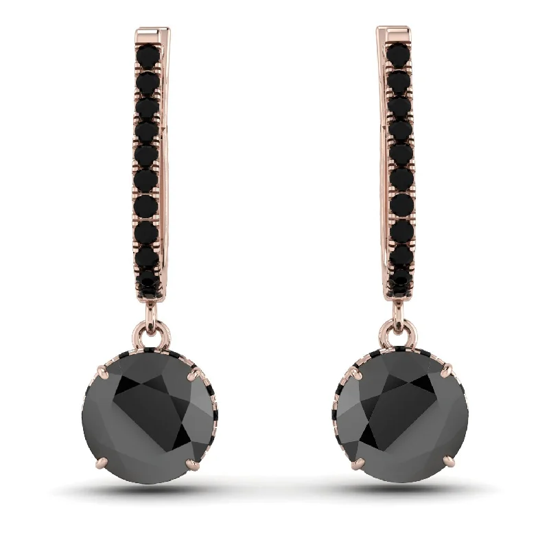 women’s cute dangling earrings-Black Diamond Dangle Earrings With Hidden Halo - Adaline No. 38