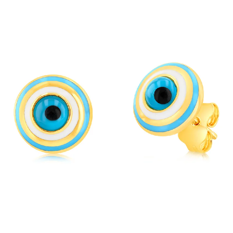 women’s modern earrings-9ct Yellow Gold Enamel Evil Eye Stud Earrings