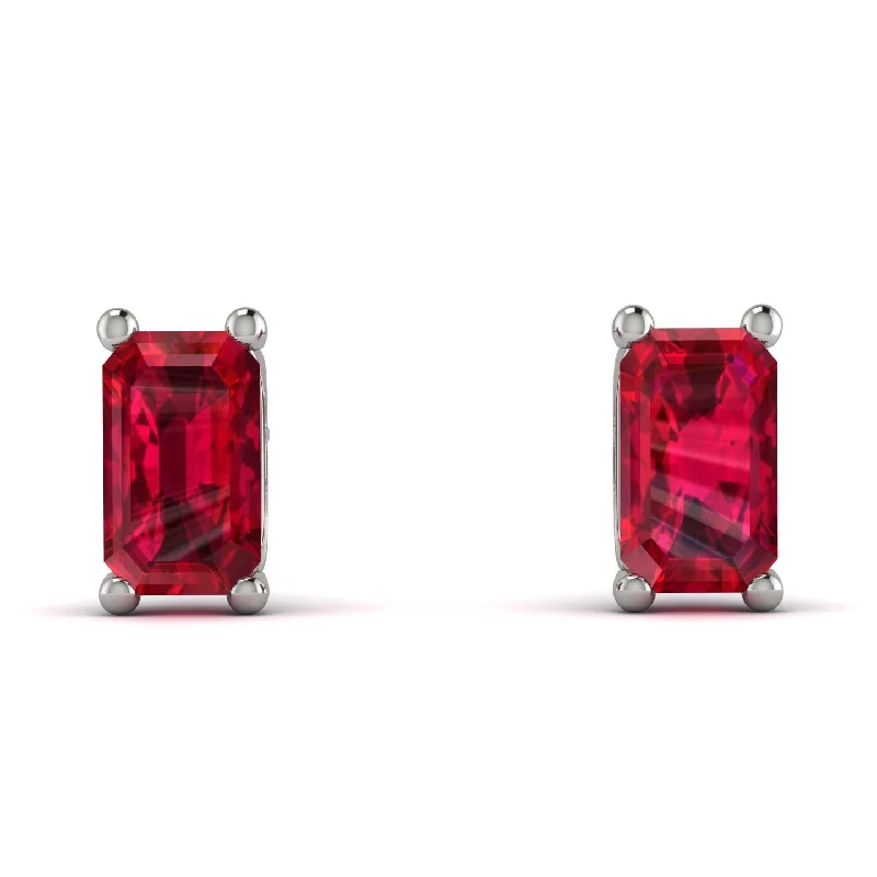 women’s intricate drop gemstone earrings-Hidden Diamonds Emerald Cut Ruby Earrings - Angel No. 72