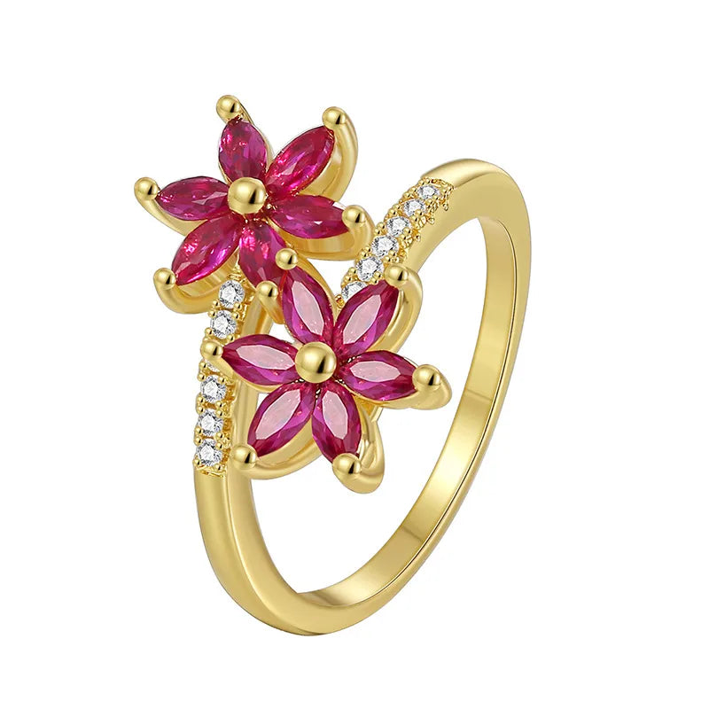 Gold Flower Zircon Ring