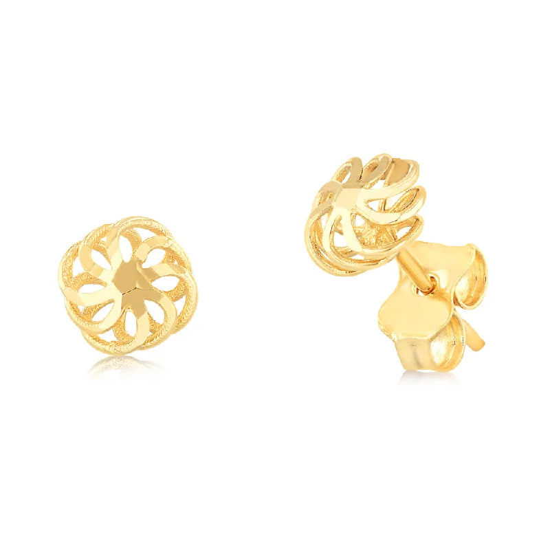 women’s glamorous earrings-9ct Yellow Gold Diamond Cut Fancy Flower Stud Earrings