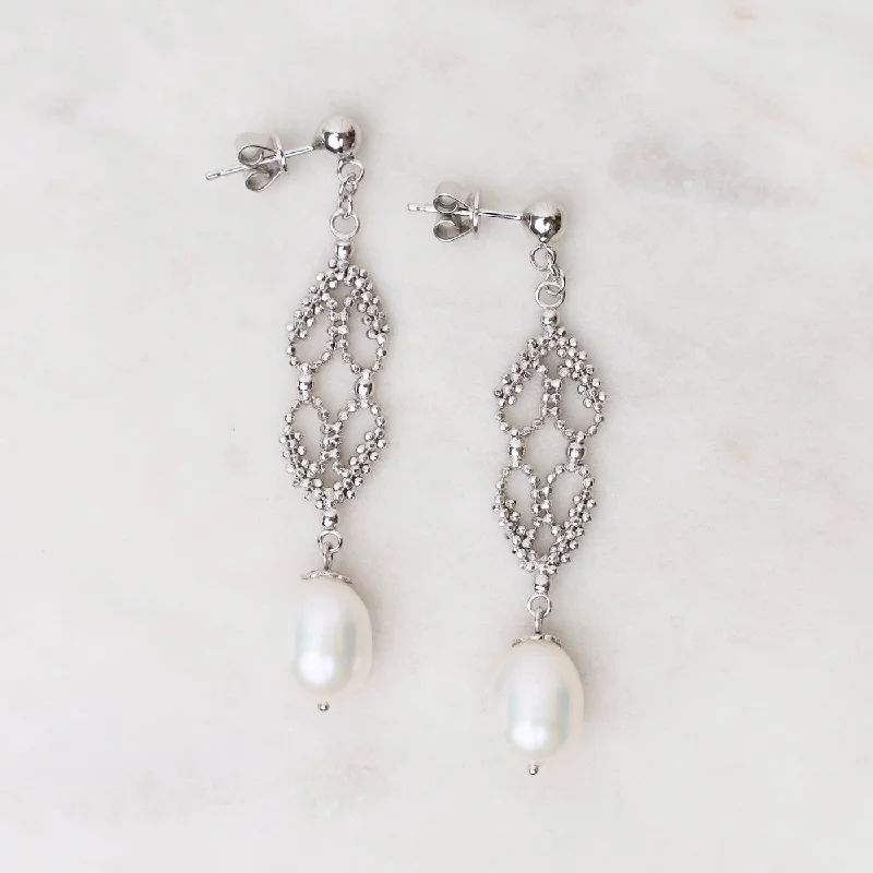 women’s luxury crystal earrings-Sterling Open Link Drop with Pearl Earrings