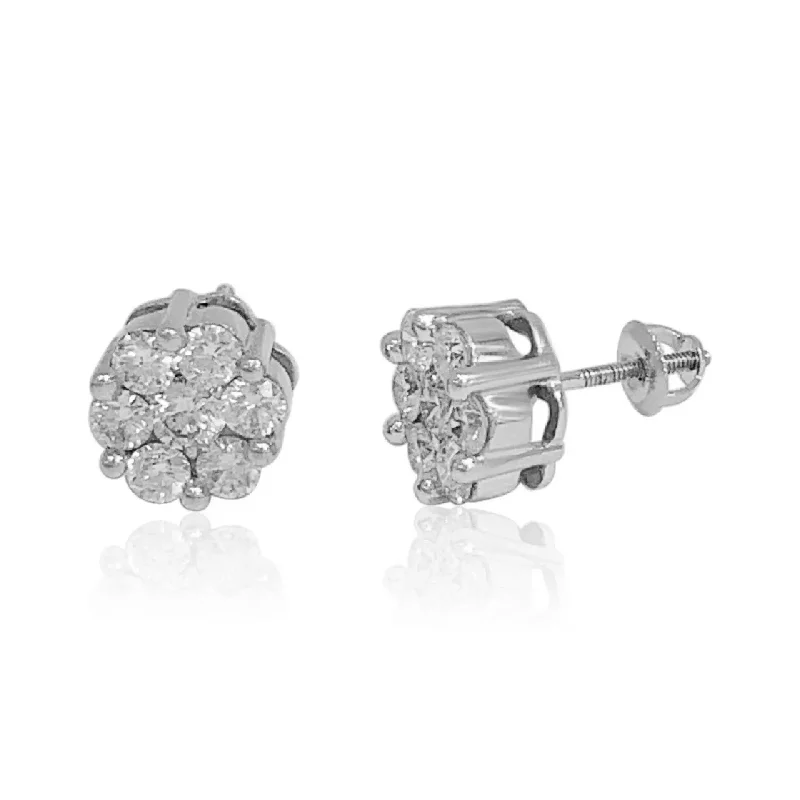 women’s precious crystal earrings-White Gold Diamond Cluster Earrings