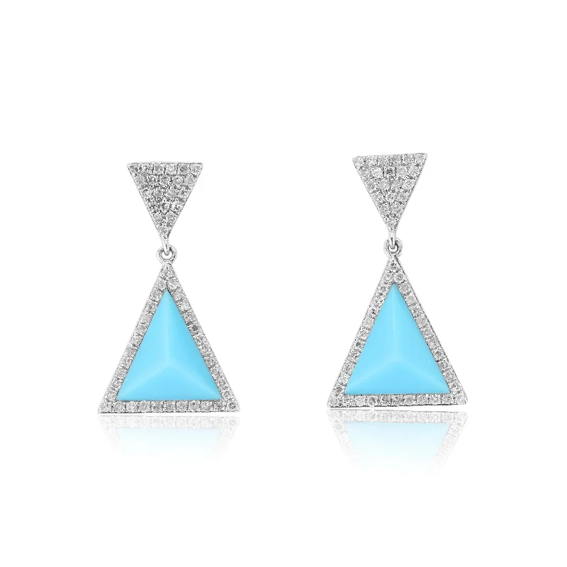 women’s graceful earrings-Turquoise & Diamond Triangle Drop Earrings