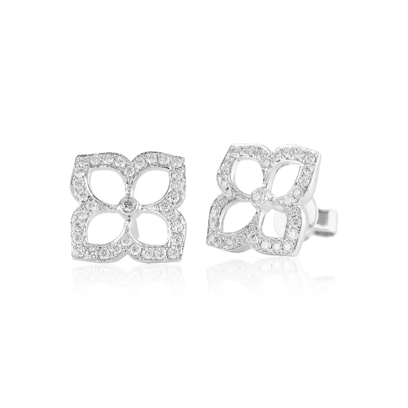 women’s classic hoop gemstone earrings-Clover Diamond Stud Earrings