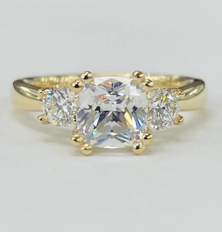 emerald cut engagement rings-ArtCarved - Three Stone Cushion Diamond Setting