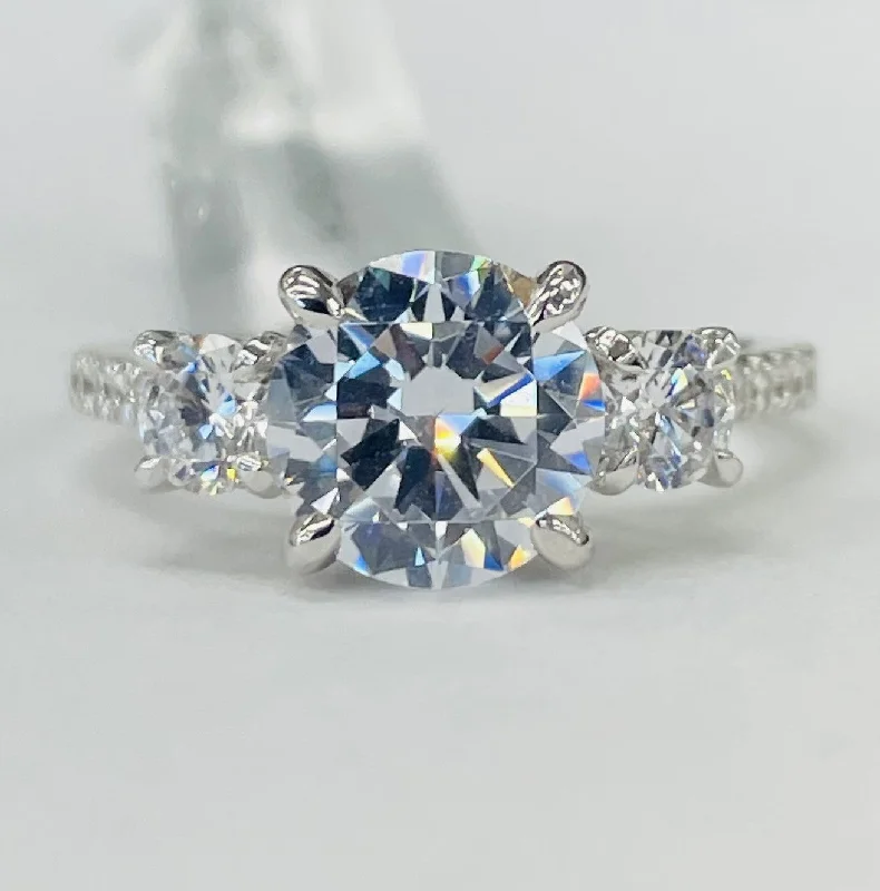 engagement rings with diamonds and sapphires-Noam Carver - Premium Three Stone Hidden Halo Accented Diamond Setting