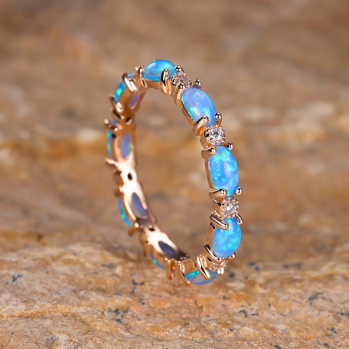 women’s colored stone rings-Classic Style Circle Copper Inlay Opal Zircon Rings