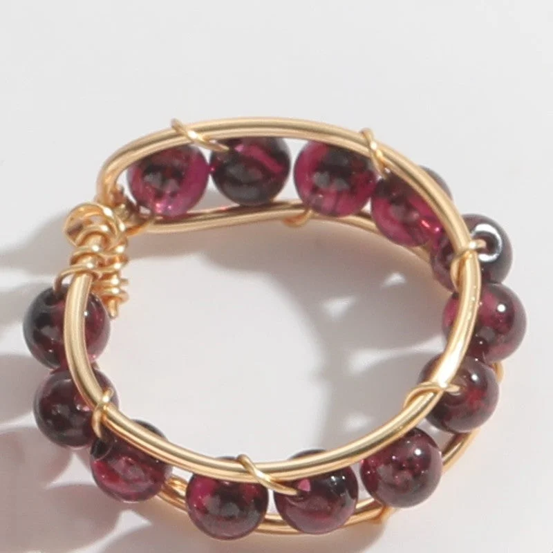 Natural All Beaded Garnet Ring