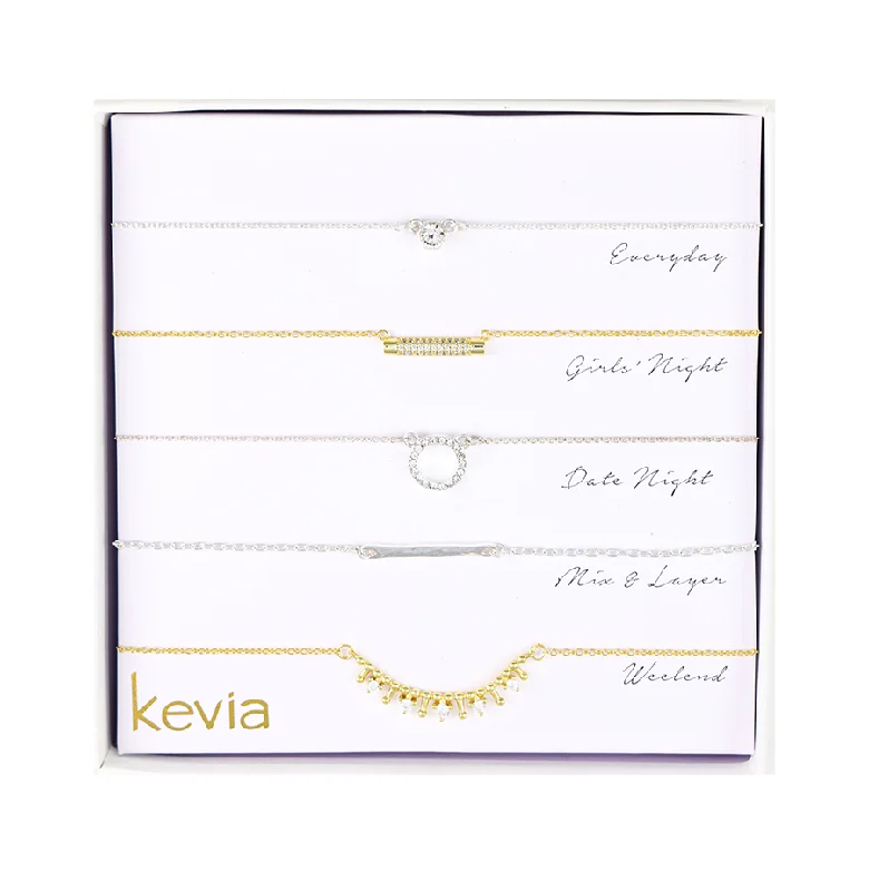 women’s crescent moon necklaces-Minimal Gold & Silver Necklace Set