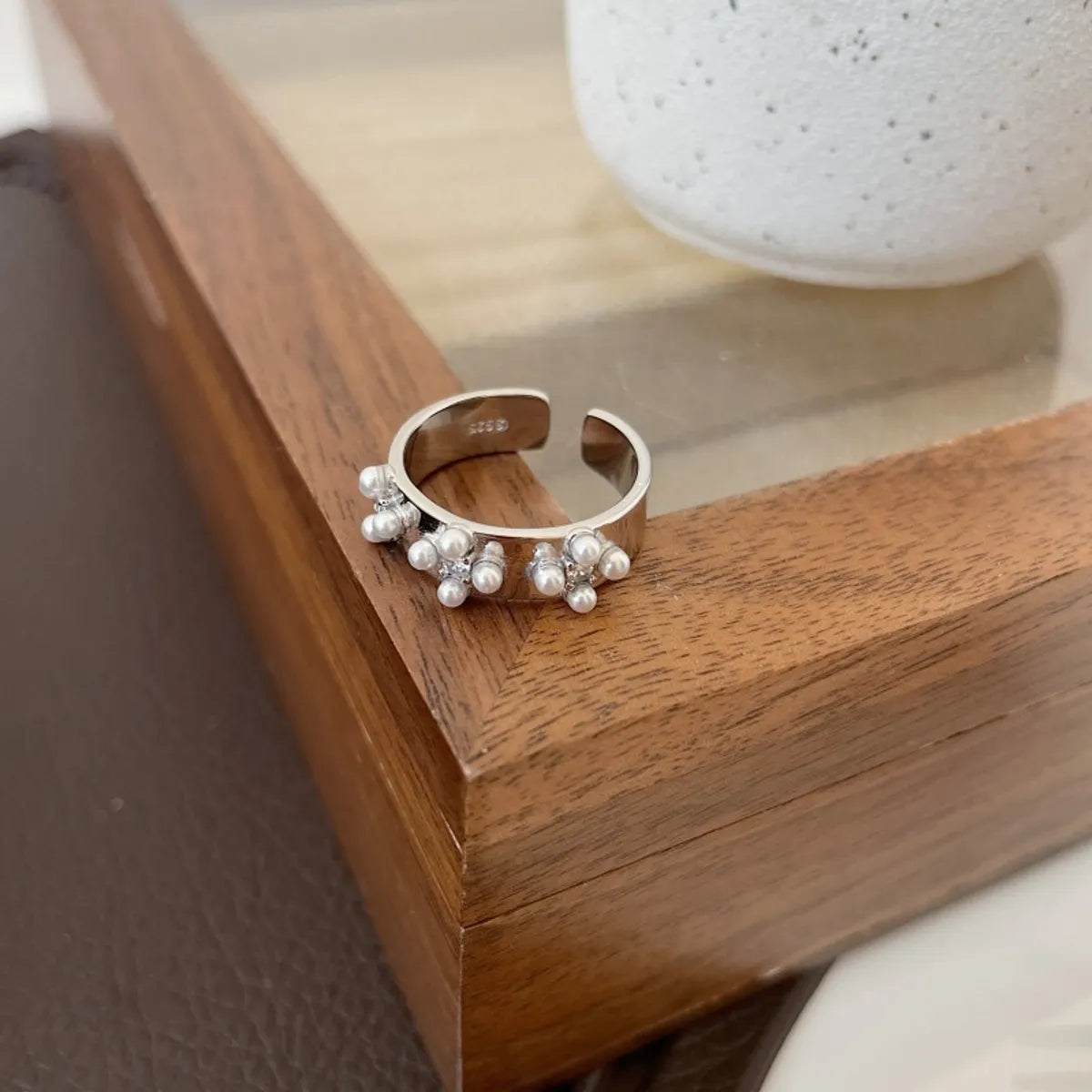 women’s bridal sets with engagement rings-Nordic Style Modern Style Geometric Sterling Silver Plating Inlay Artificial Pearls Open Rings