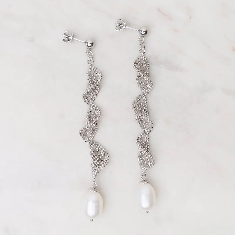 women’s sleek hoop earrings-Sterling Lace Helix with Pearl Drop Earrings