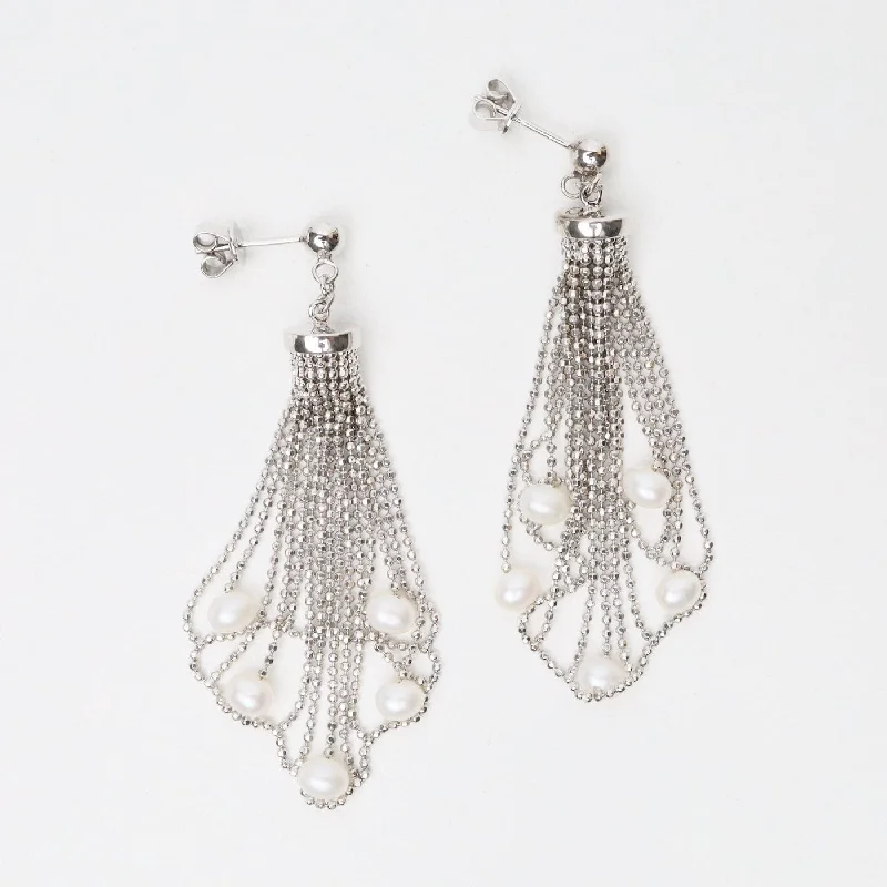 women’s round earrings-Sterling Lace Waterfall with Pearls Earrings