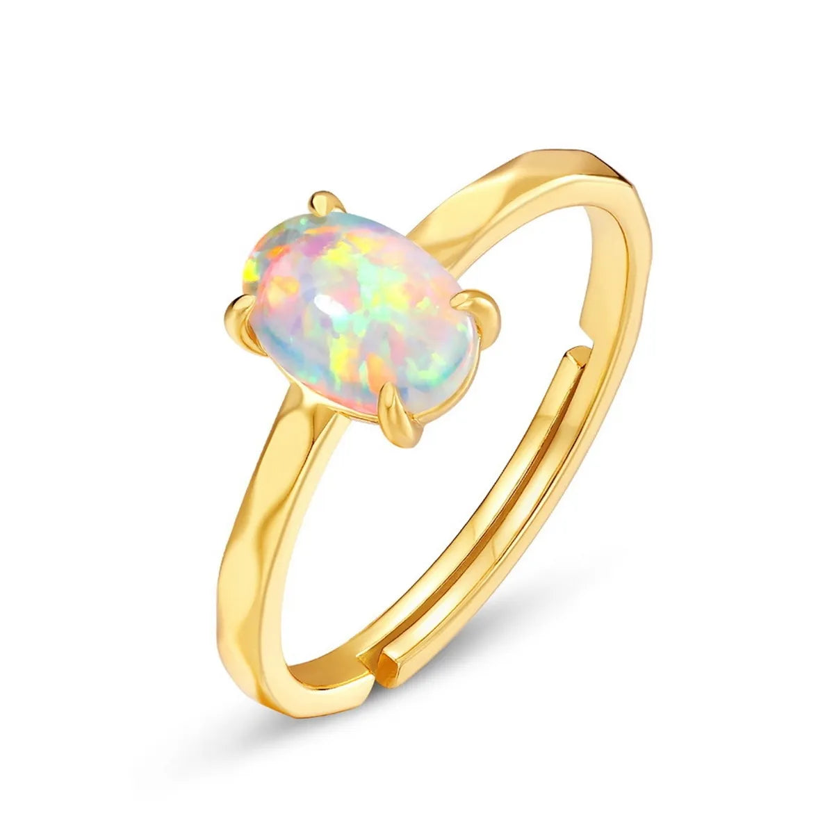 sterling silver rings for women-Synthetic Opal Simple 925 Silver Gold-plated Female Geometric 10k Gold Ring