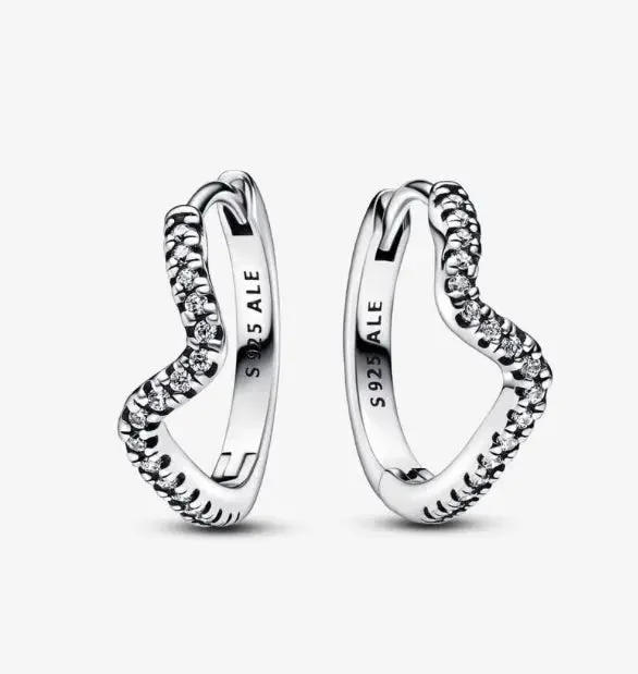 women’s silver earrings-Pandora Sparkling Wave Hoop Earrings