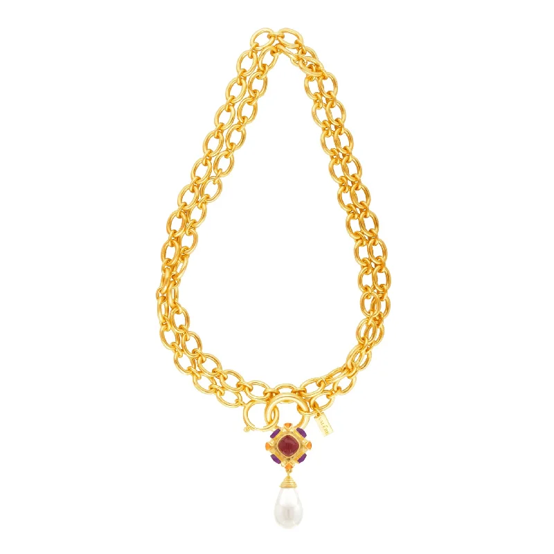 women’s layering pearl necklaces-Emilia Necklace Amethyst Quartz, Ruby Quartz, Citrine Quartz & Pearl