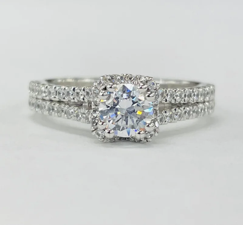 sophisticated engagement rings-Romance - Split Shank Halo Pave Diamond Setting