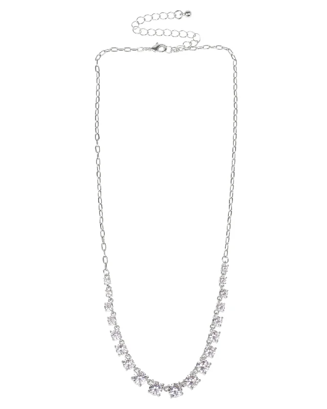 women’s multi-color necklaces-Round Graduated CZ and Chain Necklace