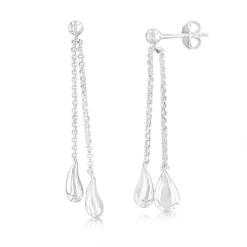 women’s delicate gemstone drop earrings-Sterling Silver Polished Double Tear Drop Earrings