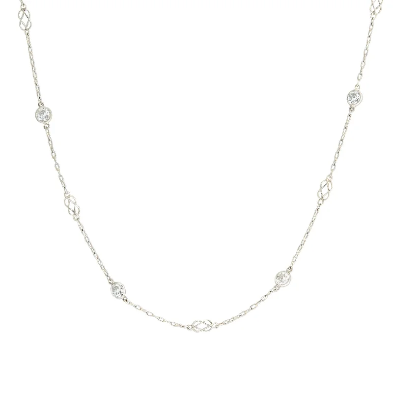 women’s turquoise bar necklaces-Estate Platinum Diamond By the Yard Chain Necklace 2.75ctw