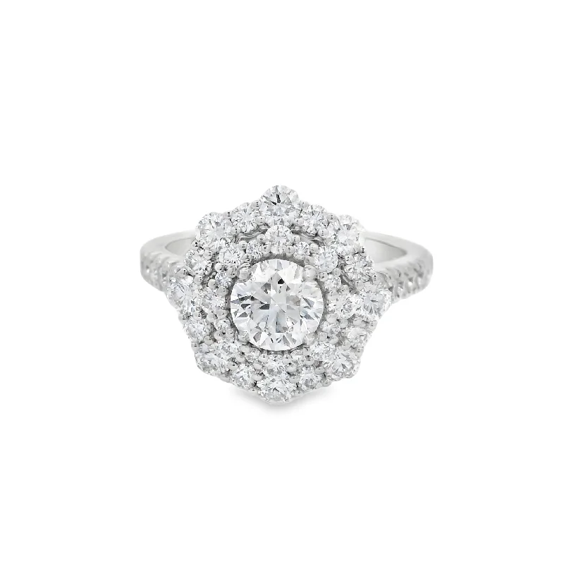 luxurious vintage engagement rings-18KT Forever Mark Double Halo Center Of My Universe Ring