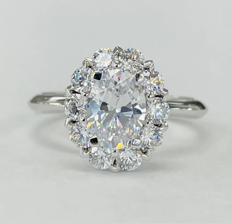 pear-shaped diamond engagement rings-Romance - Large Oval Halo Diamond Setting