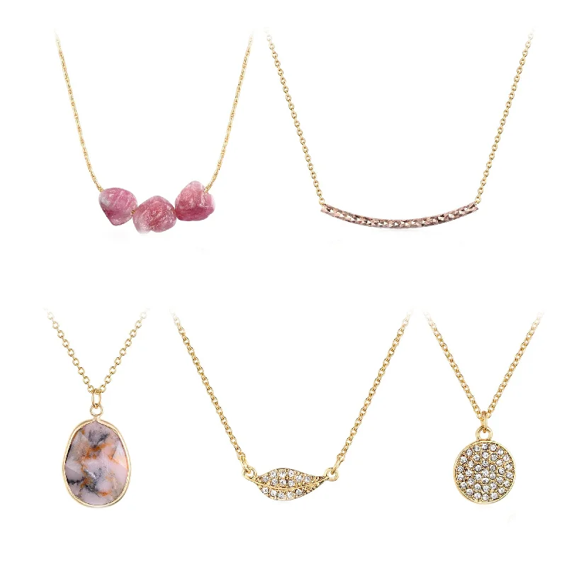 women’s minimalist diamond necklaces-Natural Pink Stone Necklace Set