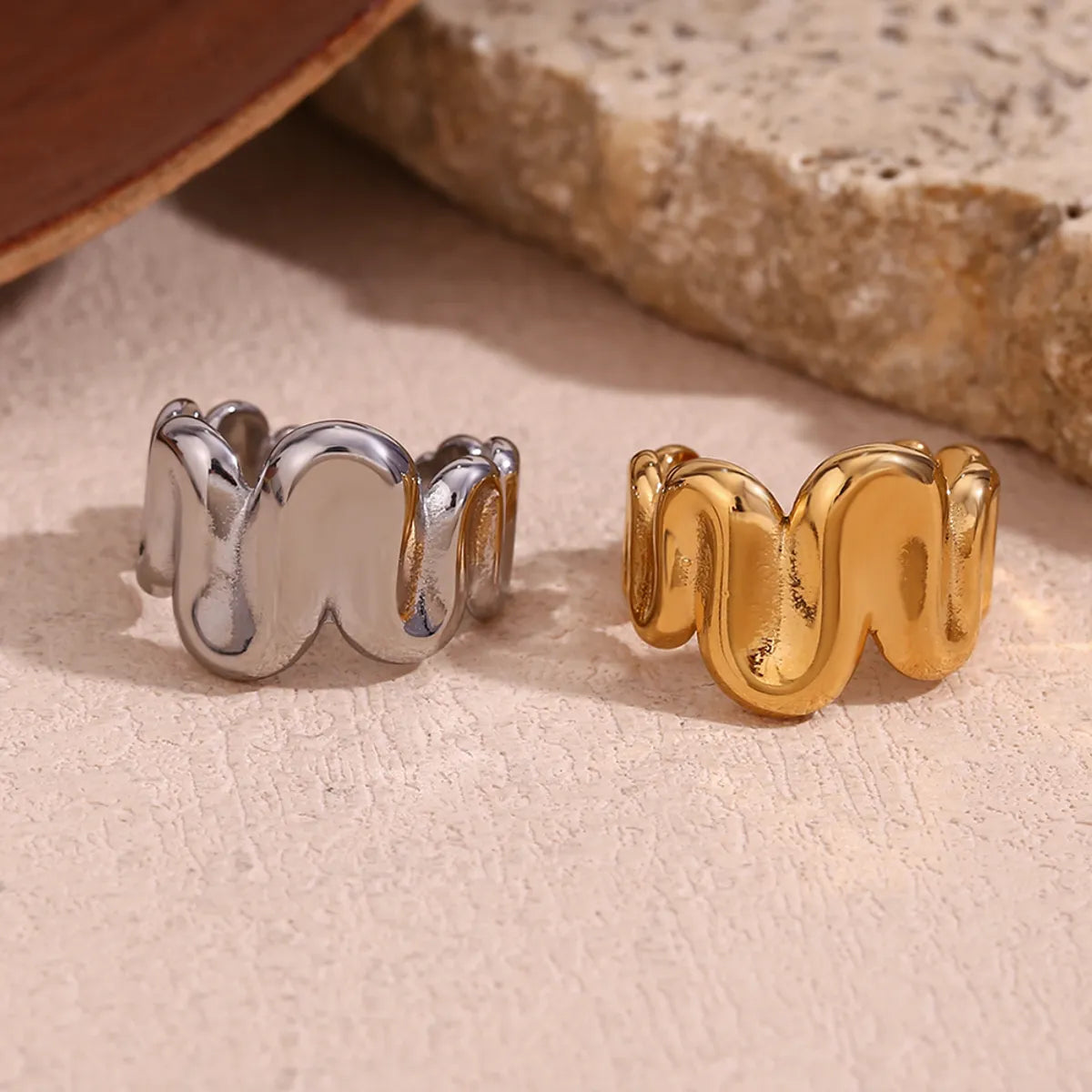 women’s stackable gemstone rings-Simple Style Classic Style Irregular Stainless Steel Plating 18k Gold Plated Open Rings