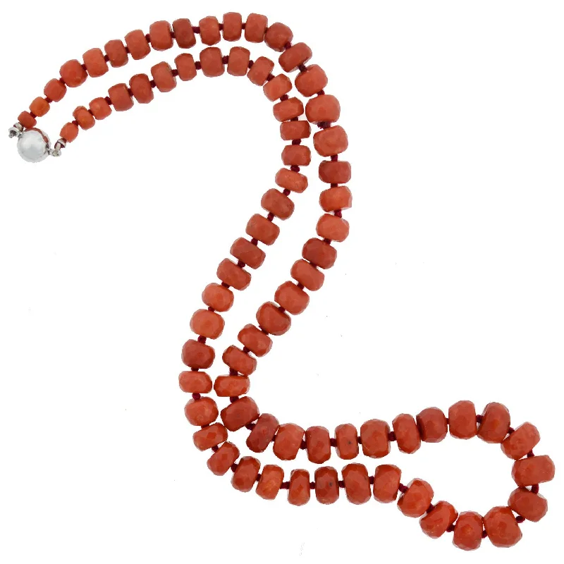 women’s fine gemstone necklaces-Vintage 14kt Natural Faceted Coral Bead Necklace 19.5"