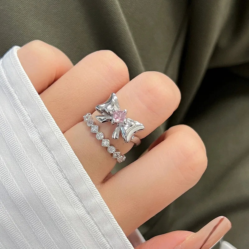 women’s engagement rings with round sapphires-Wholesale IG Style Bow Knot Copper Plating Inlay Zircon Open Rings