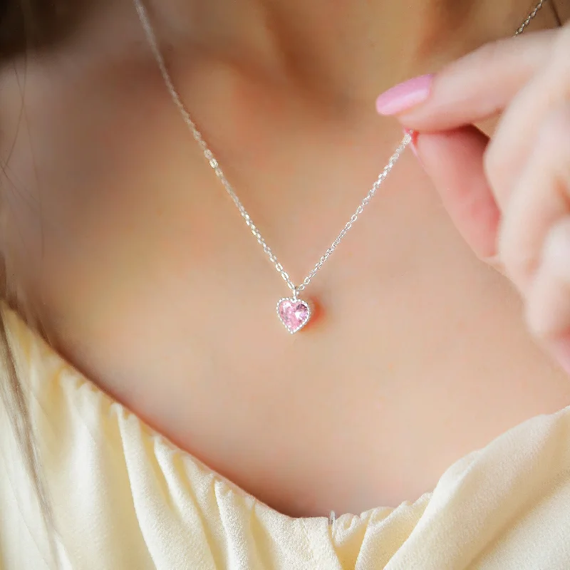 women’s layered chain necklaces-SWEET TALK - 925 Sterling Silver Necklace with Pink Zircon Heart