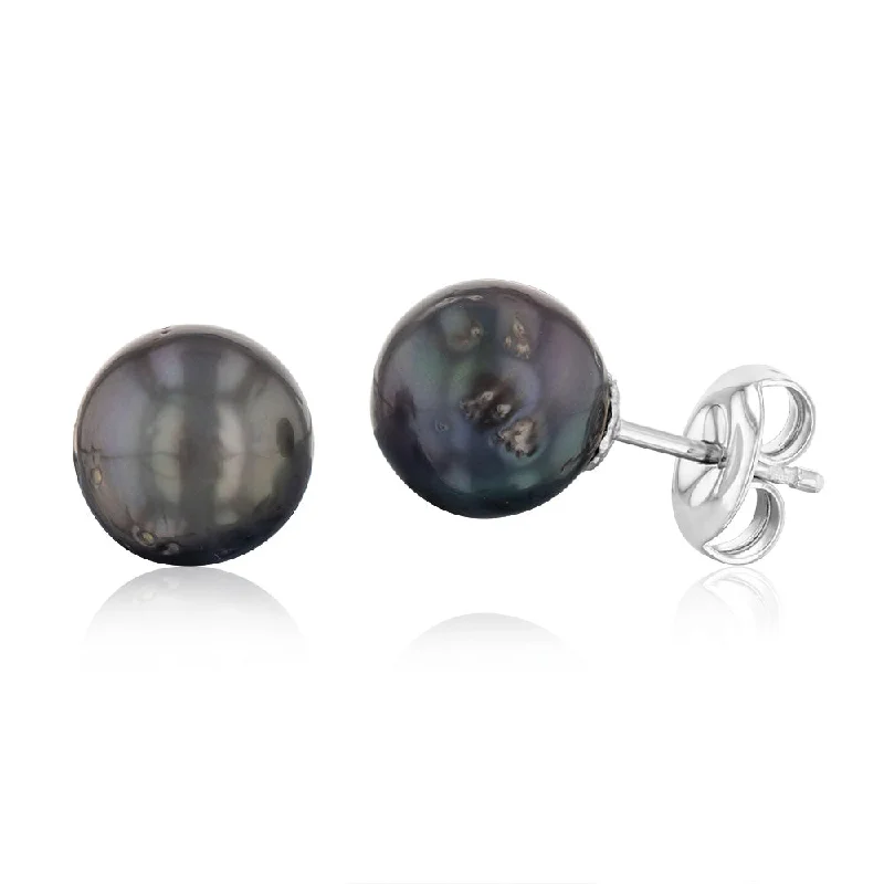 women’s sparkling stud gemstone earrings-Sterling Silver 8-10mm Tahitian Pearl Stud Earrings