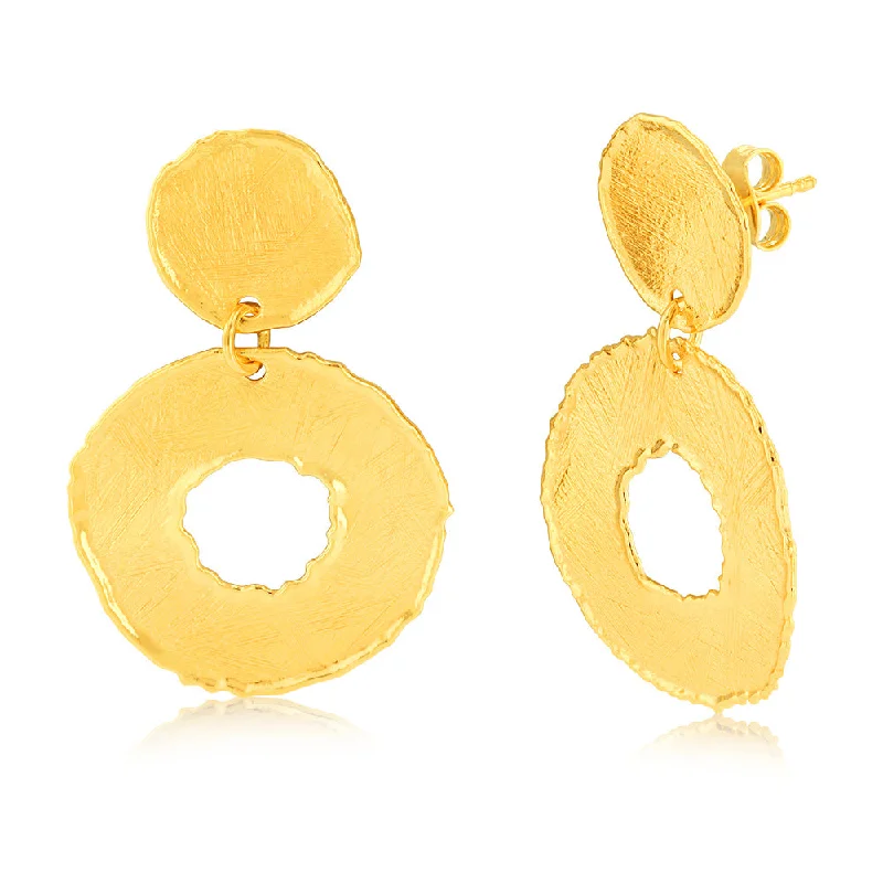 women’s heart-shaped earrings-Sterling Silver Gold Plated Patterned Hoop Drop Earrings