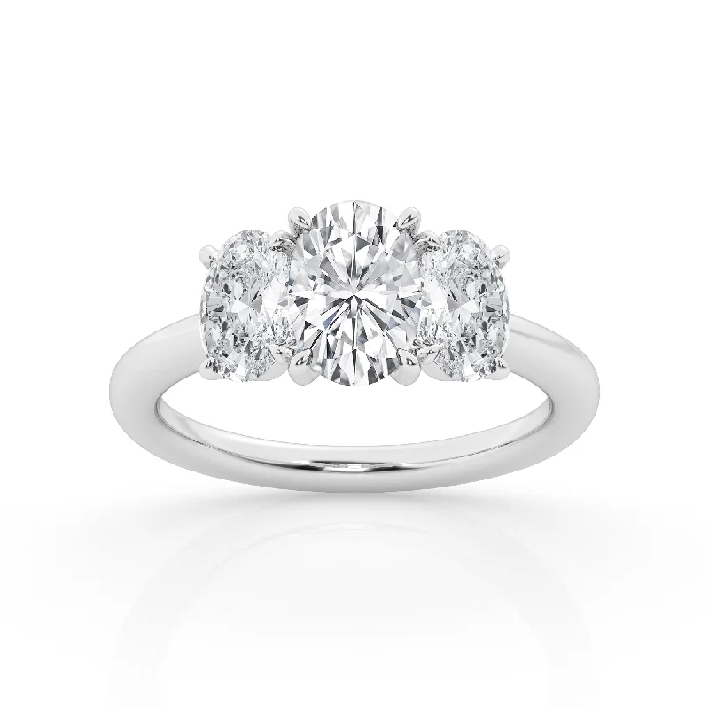 radiant-cut engagement rings for brides-3.00 cttw 3 stone Ring with 1.50 ct Oval Lab Diamond Center Stone by Mercury Rings