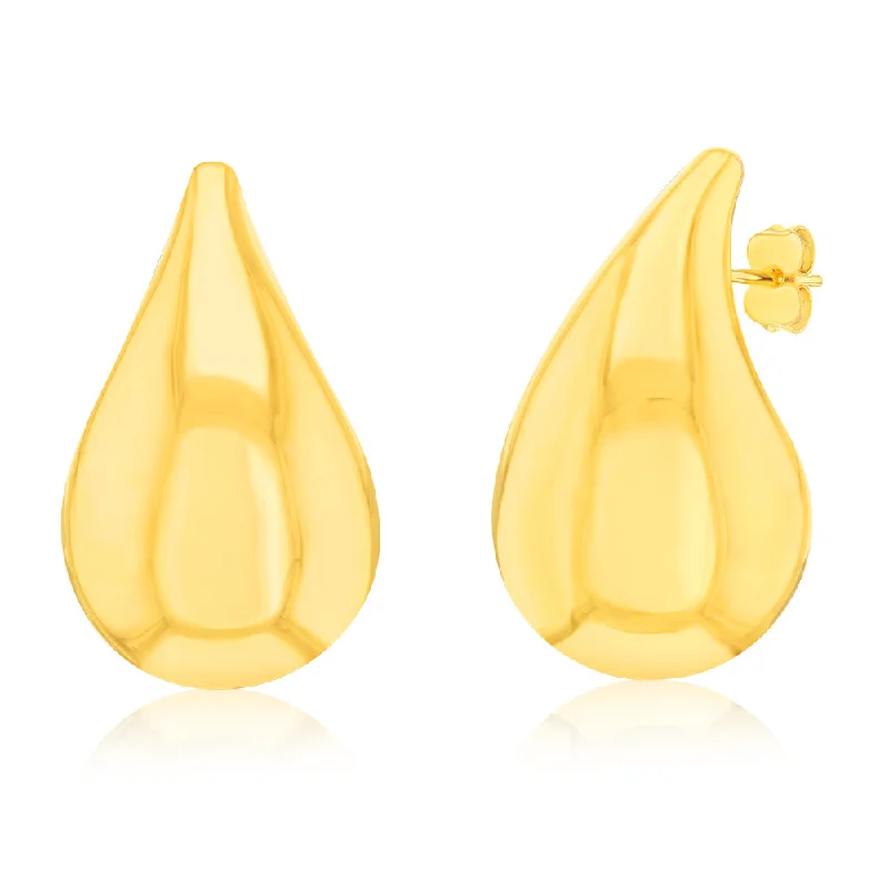 women’s exclusive gemstone stud earrings-9ct Yellow Gold Silver filled Polished Tear Drop Stud Earrings