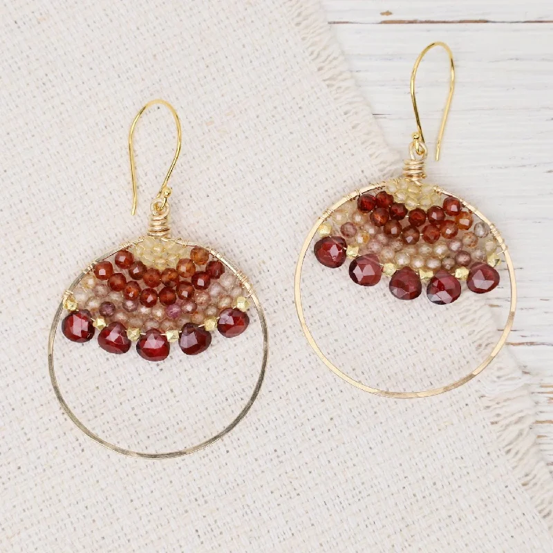 women’s vintage pearl earrings-Garnet Large Woven Hoop Earrings