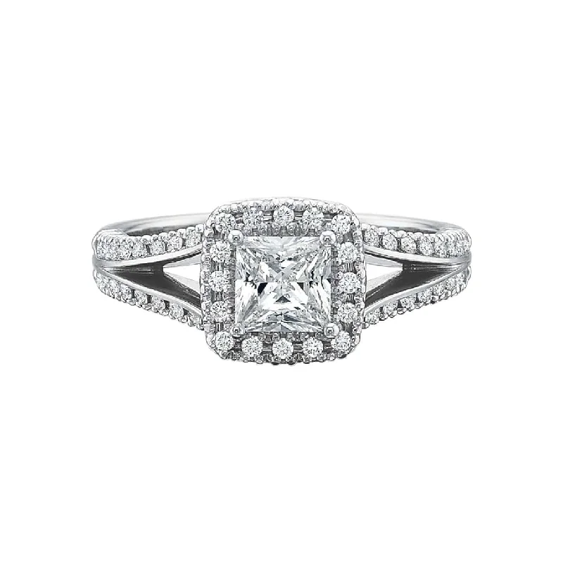 engagement rings with colored diamond accents-New Aire Split Shank Square Halo Semi Mount Ring