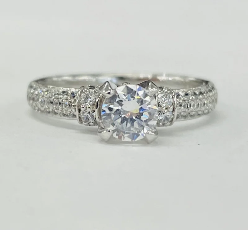 classic wedding rings with diamonds-Romance - Triple Row Pave Diamond Setting