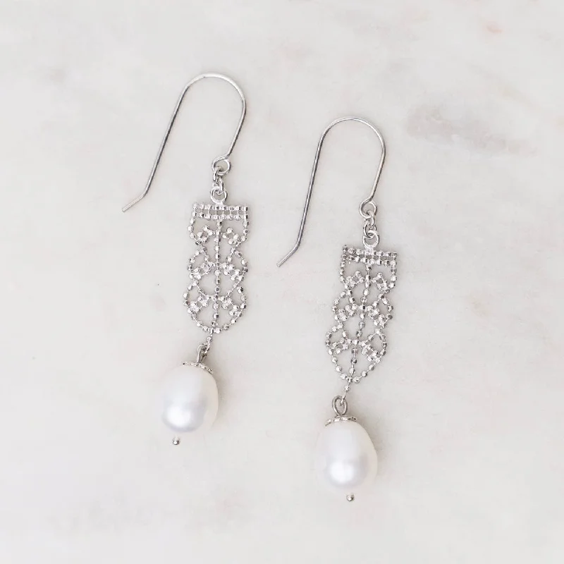 women’s teardrop earrings-Sterling Lace Drop with Pearl Earrings