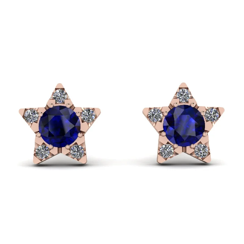 women’s exquisite pearl earrings-Star Halo Sapphire Earrings - Zelda No. 14