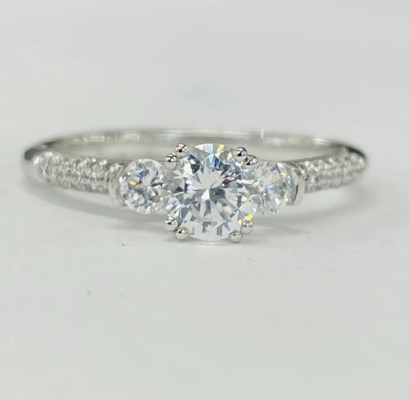 classic wedding engagement rings-Romance - Three Stone Pave Accented Setting