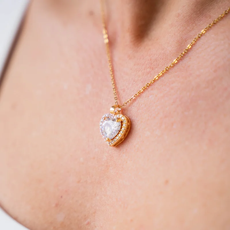 women’s bold gemstone necklaces-SMITTEN - Gold Necklace with Large Single Crystal Heart Pendant