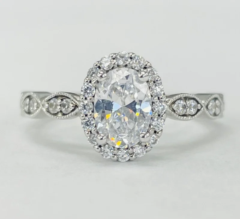 personalized diamond engagement rings-Romance - Oval Halo Diamond And Scalloped Accent Setting