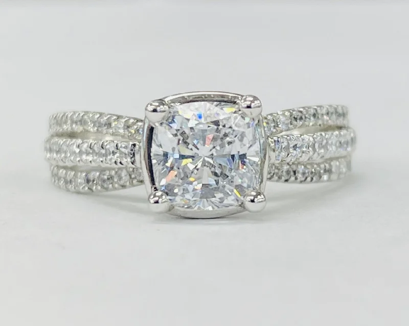 stunning solitaire engagement rings-Romance - Triple Cathedral Diamond Split Shank Setting