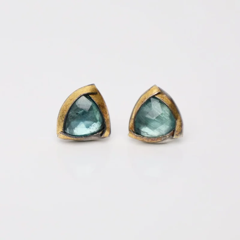 women’s chic designer earrings-Blue Kyanite Tri Fold Studs Earrings