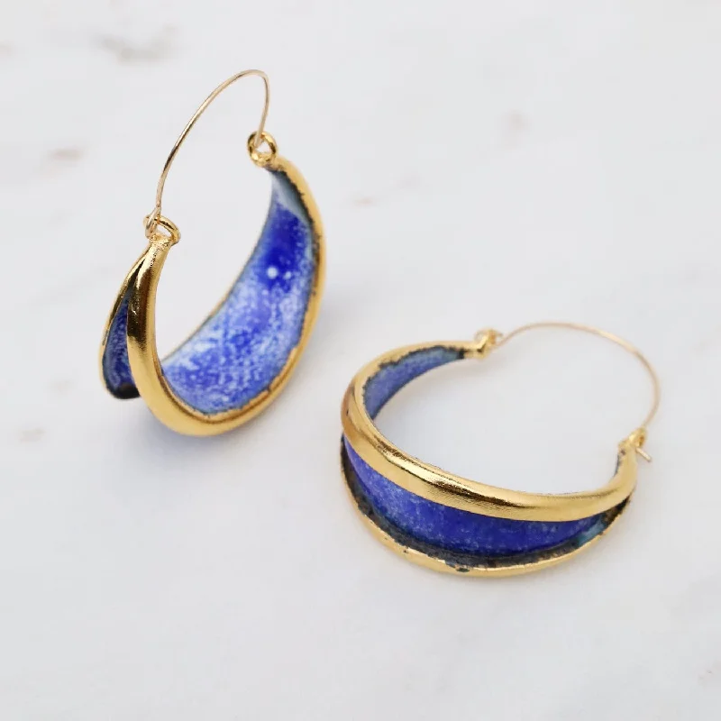 women’s timeless diamond earrings-Boat Hoop Earrings in Ocean Blue