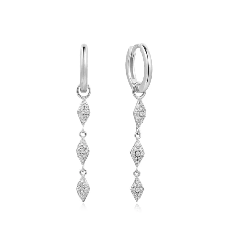 women’s elegant hoop earrings-Silver Pave Sparkle Drop Huggie Earrings